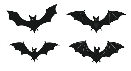 Set of four black bat silhouettes flying mystical creatures for halloween and spooky themed designs vector