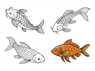 coloring page line art the fish black vector bundle