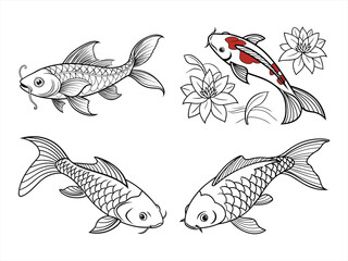 Fototapeta premium coloring page line art the fish black vector bundle