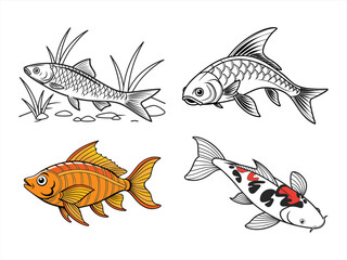 Fototapeta premium coloring page line art the fish black vector bundle
