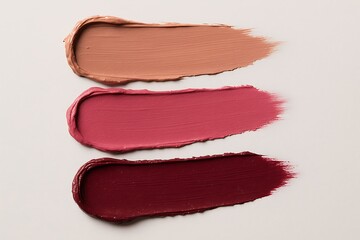 Colorful swatches of creamy lip products arranged in a pleasing order on a neutral background