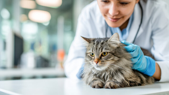 Veterinarian performing professional examination on a cat in a veterinary clinic