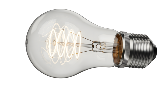 Edison Style Filament Light Bulb with Silver Screw Base on White Background