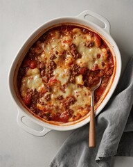 Überbackener Gnocchi Auflauf mit Rinderhack und Tomaten Sauce mit reichlich Käse