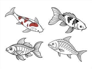 coloring page line art the fish black vector bundle