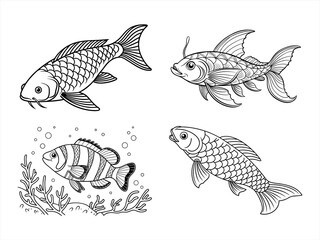 coloring page line art the fish black vector bundle