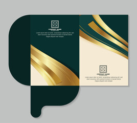 Elegant Curve Golden Shape Inside Dark Green Presentation Folder Design