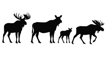 Majestic moose family silhouette majestic wildlife forest animals silhouette collection vector © Runa