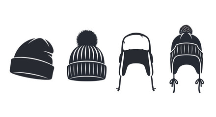 Set of four winter hats beanie trapper ushanka styles for cold weather protection vector
