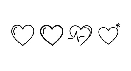 Hand drawn heart icons collection featuring ecg line and sparkle detail vector