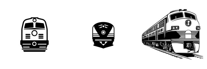 A simple, bold black silhouette of a modern commuter train on tracks serves as the Commuter Train Icon, ideal for transportation icons, websites, or app design