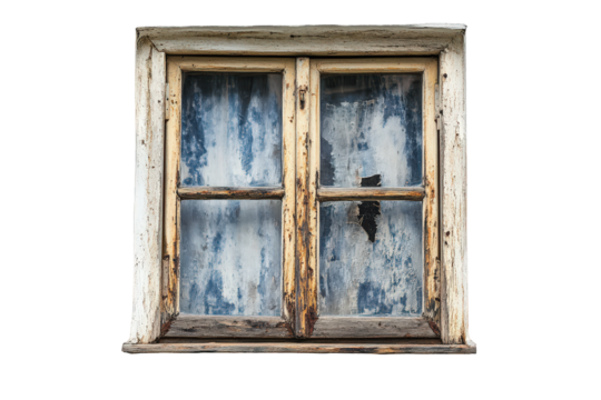 Old wooden window frame with distressed glass isolated on transparent background - Powered by Adobe