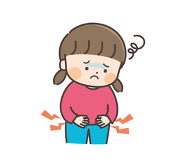 お腹が痛い小さな女の子のイラスト