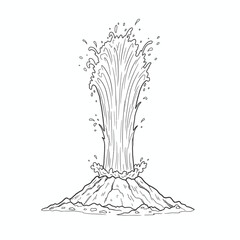 A stylized illustration of a geyser erupting, spewing water upwards from a cone-shaped mound.