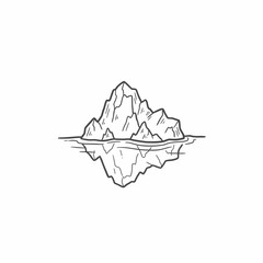 A detailed illustration of an iceberg floating on water, showing reflection and peaks.