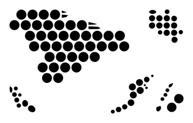Abstract World Map Composed of Black Circles on White Background