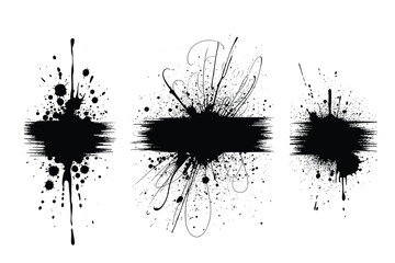 Black Ink Splatter and Brush Stroke Grunge Textures with Copy Space