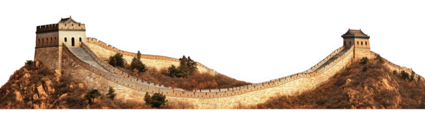 Acrylglasbilder Chinesische Mauer Great wall of china winding over hills with watchtowers isolated on transparent background  © Malekha