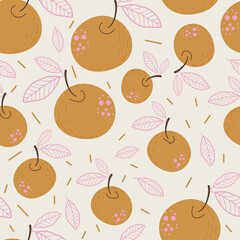 Apples. Seamless pattern on a dark background. Fresh fruits. Autumn design perfect for wallpaper, gift paper, autumn greeting cards, fabric, textile, web design. Hand-drawn. Flat design.