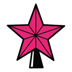 flat vector Bright pink starburst on black stem, festive graphic