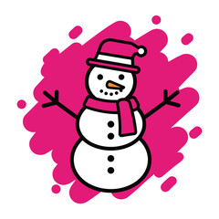 flat vector Cute snowman with pink hat and scarf