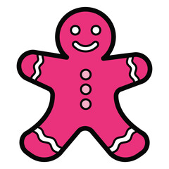 flat vector Cute pink gingerbread man cookie with frosting details