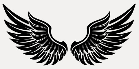 horizontal,icon set,angel,tattoo,
clip art,insigWing silhouette vector set, twelve symmetrical pairs, feather style variation, tattoo design element, logo graphic, fantasy illustration, black artwork
