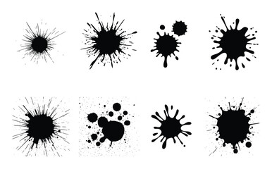 Collection of Black Ink Splatter and Blot Designs on White Background