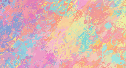 Pastel dreamscape: A vibrant abstract painting with textured brushstrokes and playful scribbles
