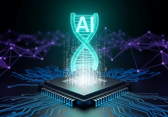 AI DNA helix concept on a computer chip, showcasing innovation, technology, and future