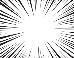 Manga comic explosion, motion or movement effect, vector background. Manga anime cartoon radial speed lines and abstract pattern for comic book burst, flash ray or explode bang action	