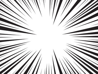 Naklejka premium Manga comic explosion, motion or movement effect, vector background. Manga anime cartoon radial speed lines and abstract pattern for comic book burst, flash ray or explode bang action 