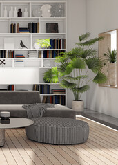 Illustration 3D rendering large luxury modern bright interiors Living room mockup computer digitally generated image