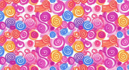 Playful Hand-Drawn Swirls and Spirals Pattern in Vibrant Colors for Backgrounds