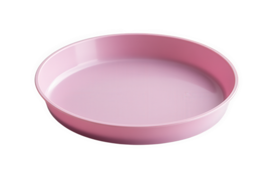 Pink round shallow plate isolated on transparent background
