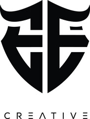 Obraz premium EE Shield Monogram Logo with Bull Horn – Bold Emblem Symbol for Security, Protection and Modern Branding