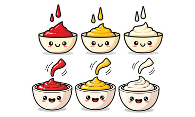 Cute Cartoon Ketchup, Mustard, and Mayonnaise Bowls Set