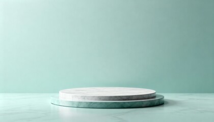Elegant Minimalist Display Platform on Soft Blue Backdrop, Ideal for Product Presentation and Mockups