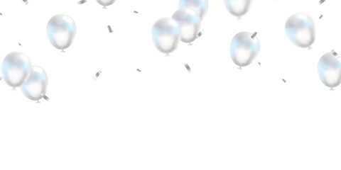 Beautiful banner illustration vector template, 3D silver balloon design background.