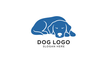 A stylized blue Labrador retriever dog logo design, lying down, simple, minimalist.