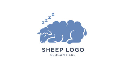 A minimalist blue sheep logo design depicting a sleeping animal with Zzz symbols above its back, set against a white background.