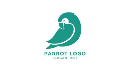 Teal parrot logo design with text for a company or brand.
