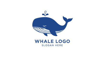 A stylized blue whale logo with a splash, text below, and a clean white background.
