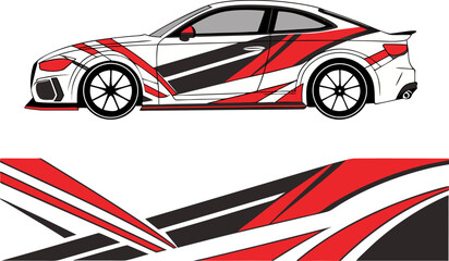 Modern Car Wrap Design Vector with Red Black and White Abstract Stripes
