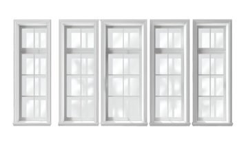 Five White Pane Windows on Transparent Background