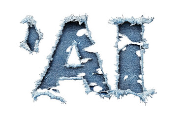 The letters ai made from torn denim fabric, isolated on transparent background