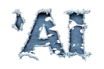 The letters ai made from torn denim fabric, isolated on transparent background
