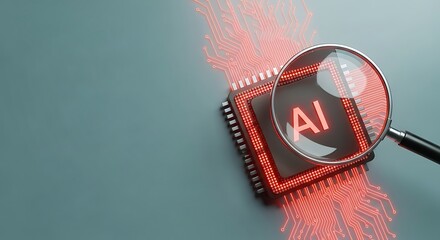 AI chip under magnifying glass, showcasing technology and innovation for data analysis