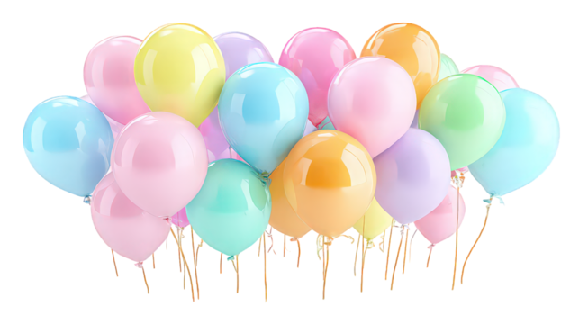 Pastel Balloons Cluster on Transparent Background