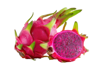 Vibrant Red Dragon Fruit with Pink Flesh Isolated on Transparent Background
